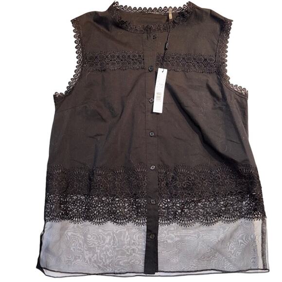 NWT Tahari Zeena Sz M Sleeveless Blouse Goth Romantic Lace and Netting - Picture 3 of 9
